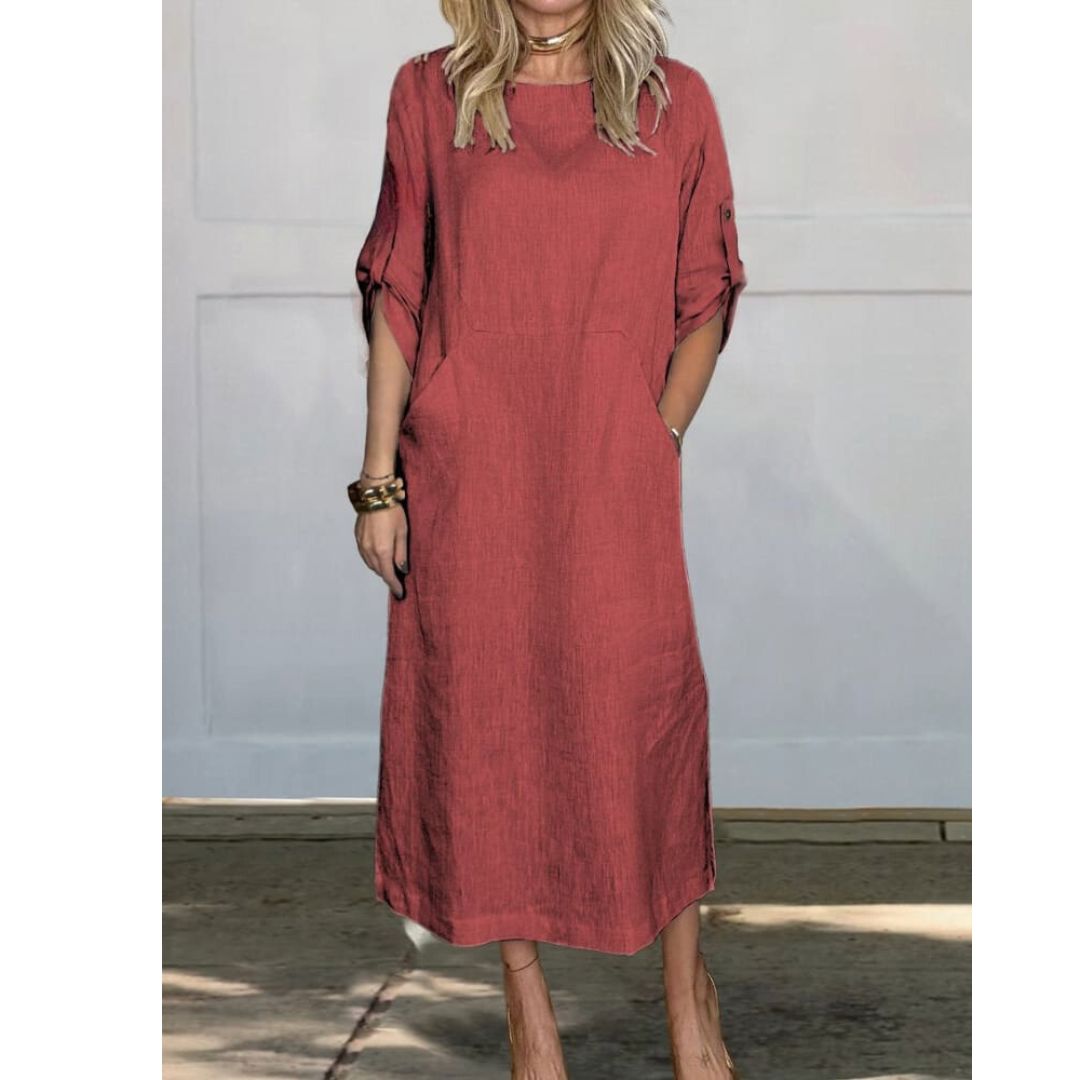 Lily™ | Comfortable Solid Color Linen Pocket Dress