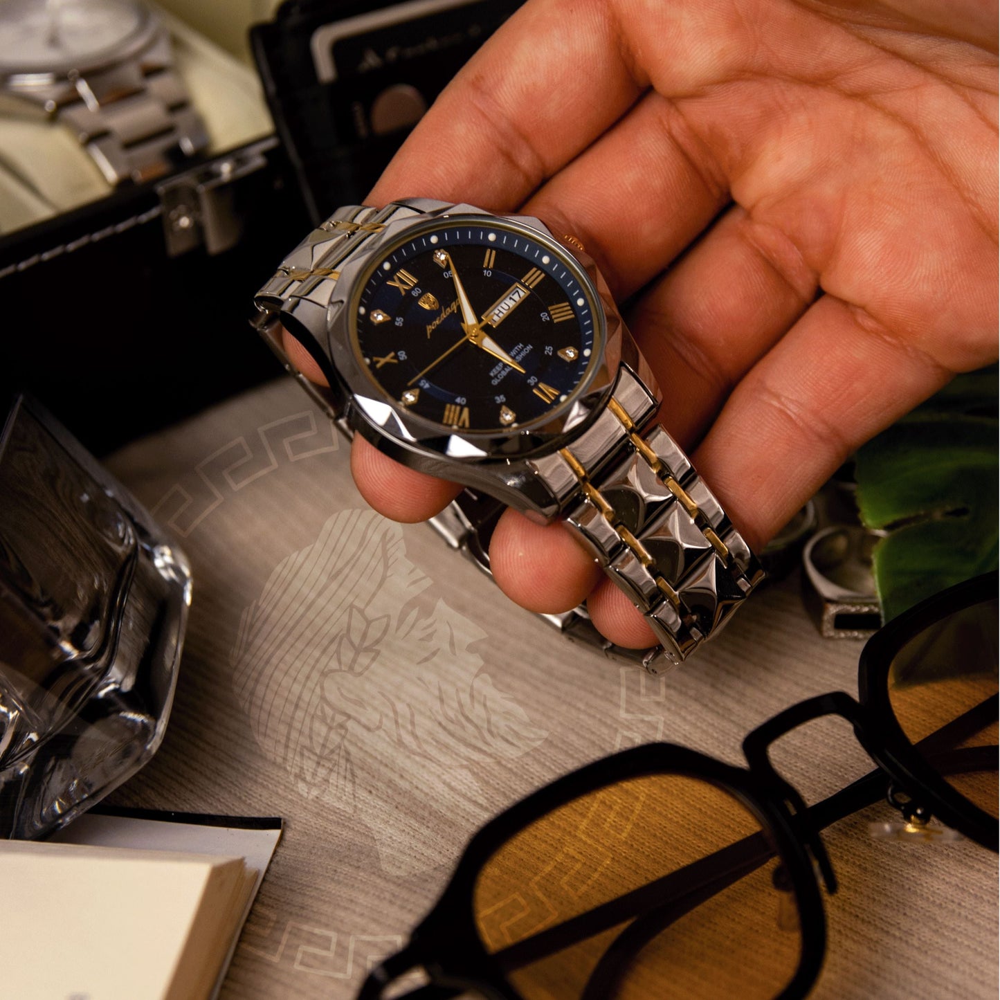 POEDAGAR Luminous Steel 40mm Watch - Water Resistant | Transferred steel